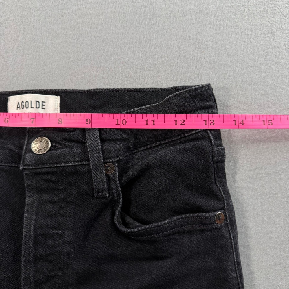 AGOLDE Riley Long Jeans Womens 25 Black High Rise Straight Raw Hem Minimal Chic - Picture 4 of 10